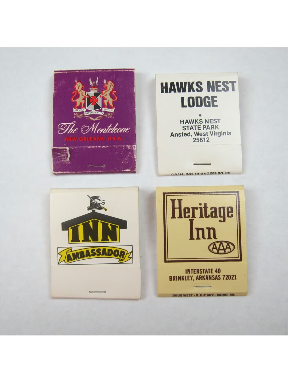 4 Vintage Matchbooks The Monteleone Hawks Nest Lodge Inn Ambassador Heritage Inn